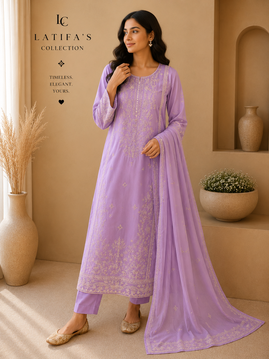 Lavender Luxe Embroidered 3-Piece Suit Set