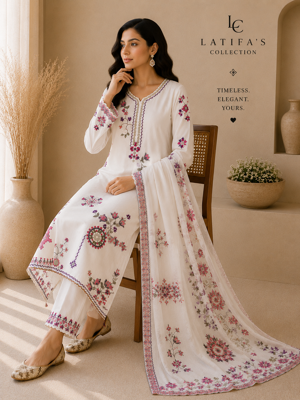 Noor-e-Bahar Embroidered Lawn 3-Piece Suit – Ivory White & Blossom Pink