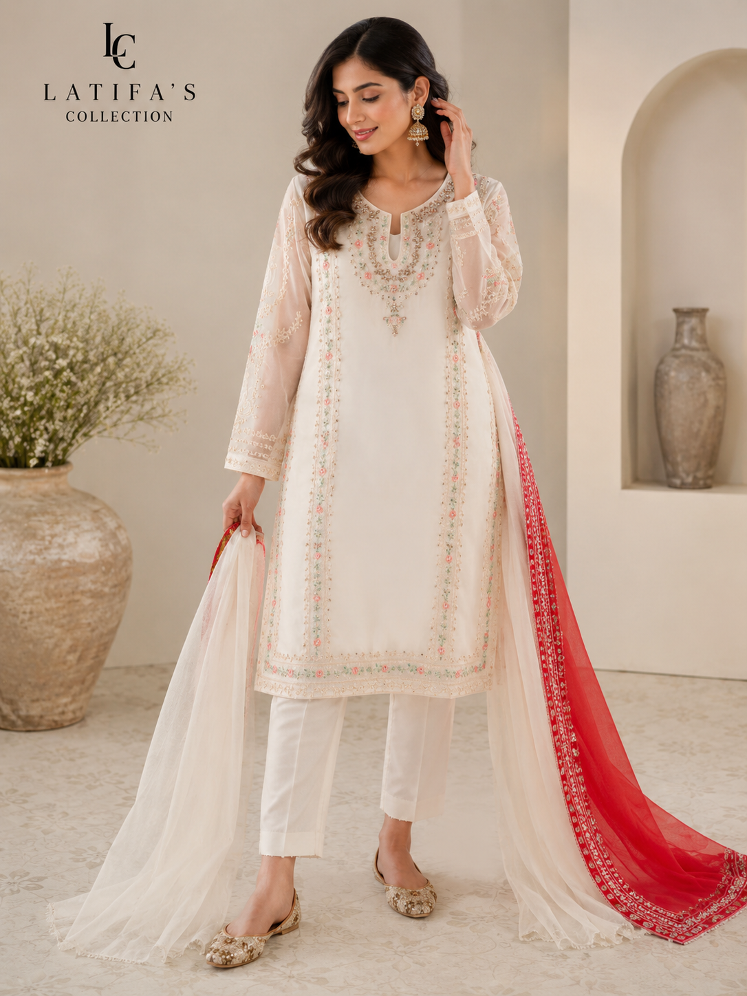 Ivory Blossom Luxury Embroidered 3-Piece Suit Set
