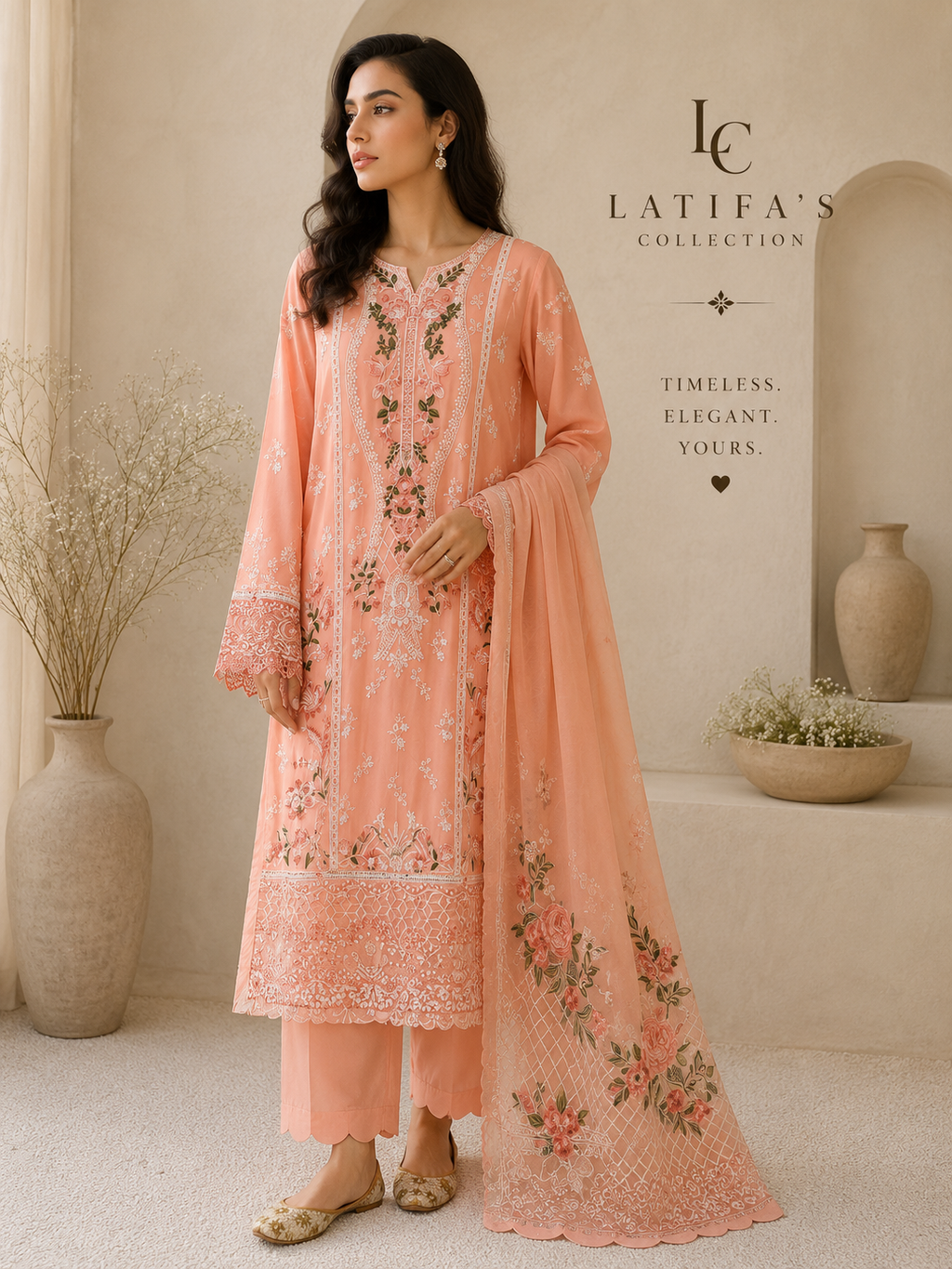 Peach Blossom Embroidered 3-Piece Suit