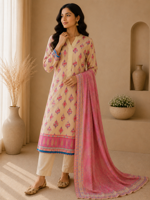 Blush Blossom Lawn Suit – 3 Piece Embroidered Set