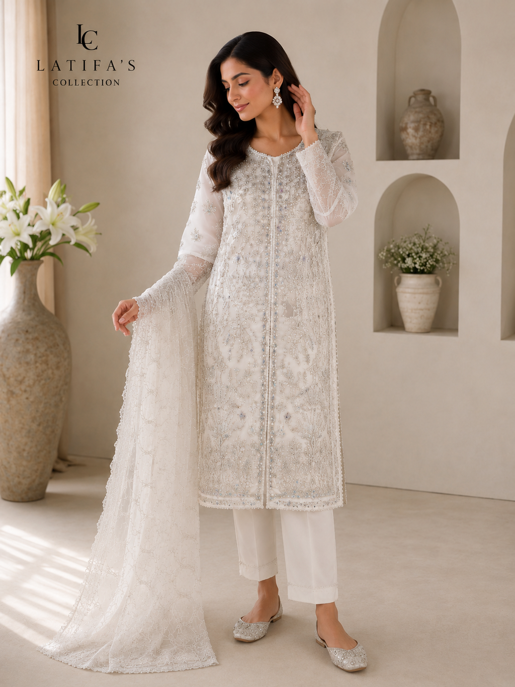 Latifa’s Collection – Ivory Luxe Embroidered Formal Suit