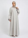 Elegant Embroidered Abaya Maxi Dress, Linen-Like Fabric, Pockets & Belt Included, Perfect for Special Occasions, Women'S Fashion, Muslim Clothing