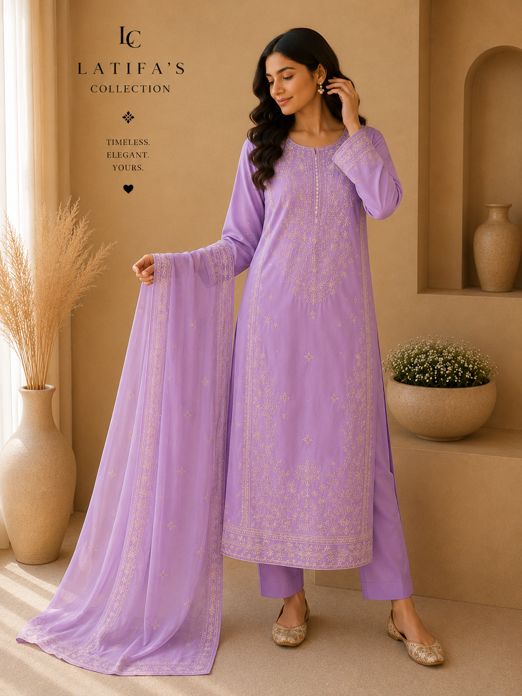 Lavender Luxe Embroidered 3-Piece Suit Set