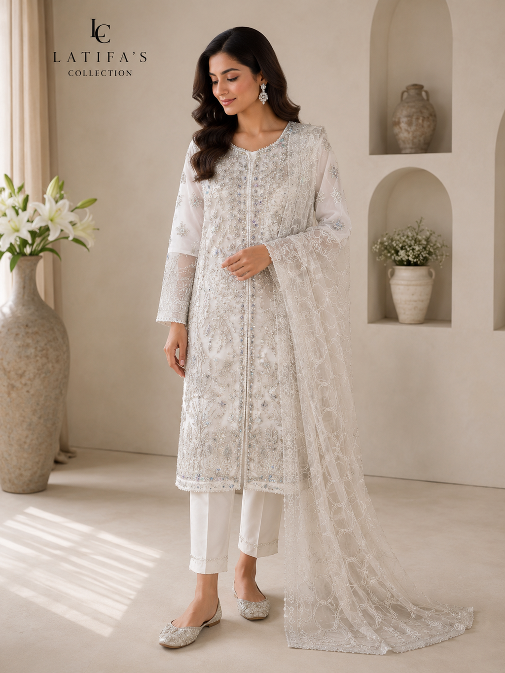Latifa’s Collection – Ivory Luxe Embroidered Formal Suit