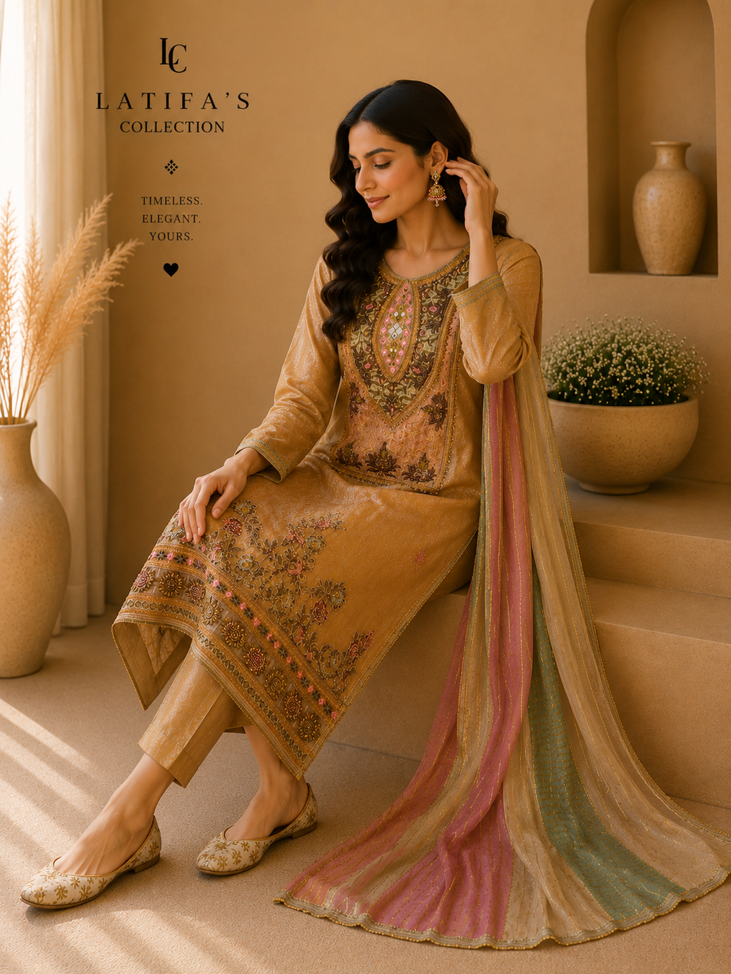 Royal Amber Luxe Embroidered 3-Piece Suit Set