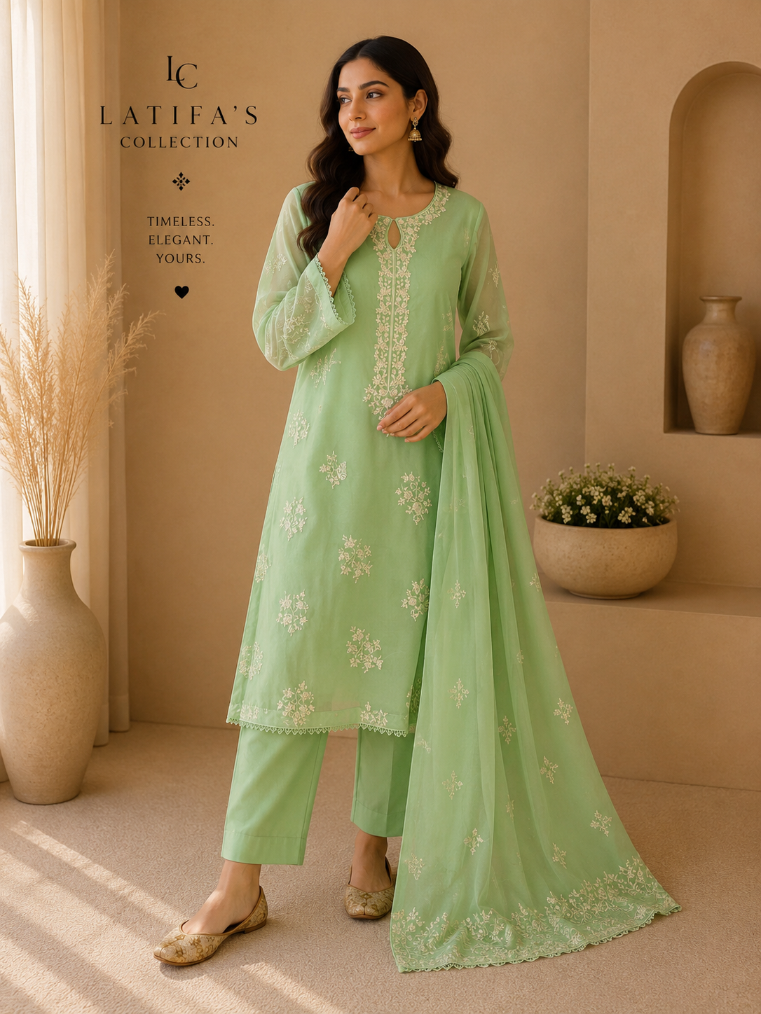 Mint Grace Embroidered 3 Piece Suit