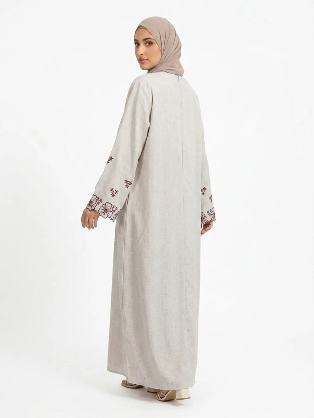 Elegant Embroidered Abaya Maxi Dress, Linen-Like Fabric, Pockets & Belt Included, Perfect for Special Occasions, Women'S Fashion, Muslim Clothing
