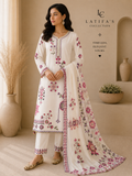 Noor-e-Bahar Embroidered Lawn 3-Piece Suit – Ivory White & Blossom Pink