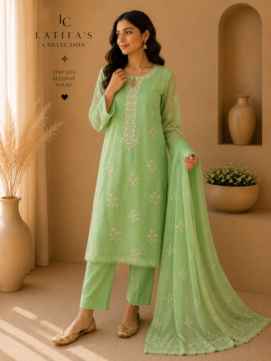 Mint Grace Embroidered 3 Piece Suit