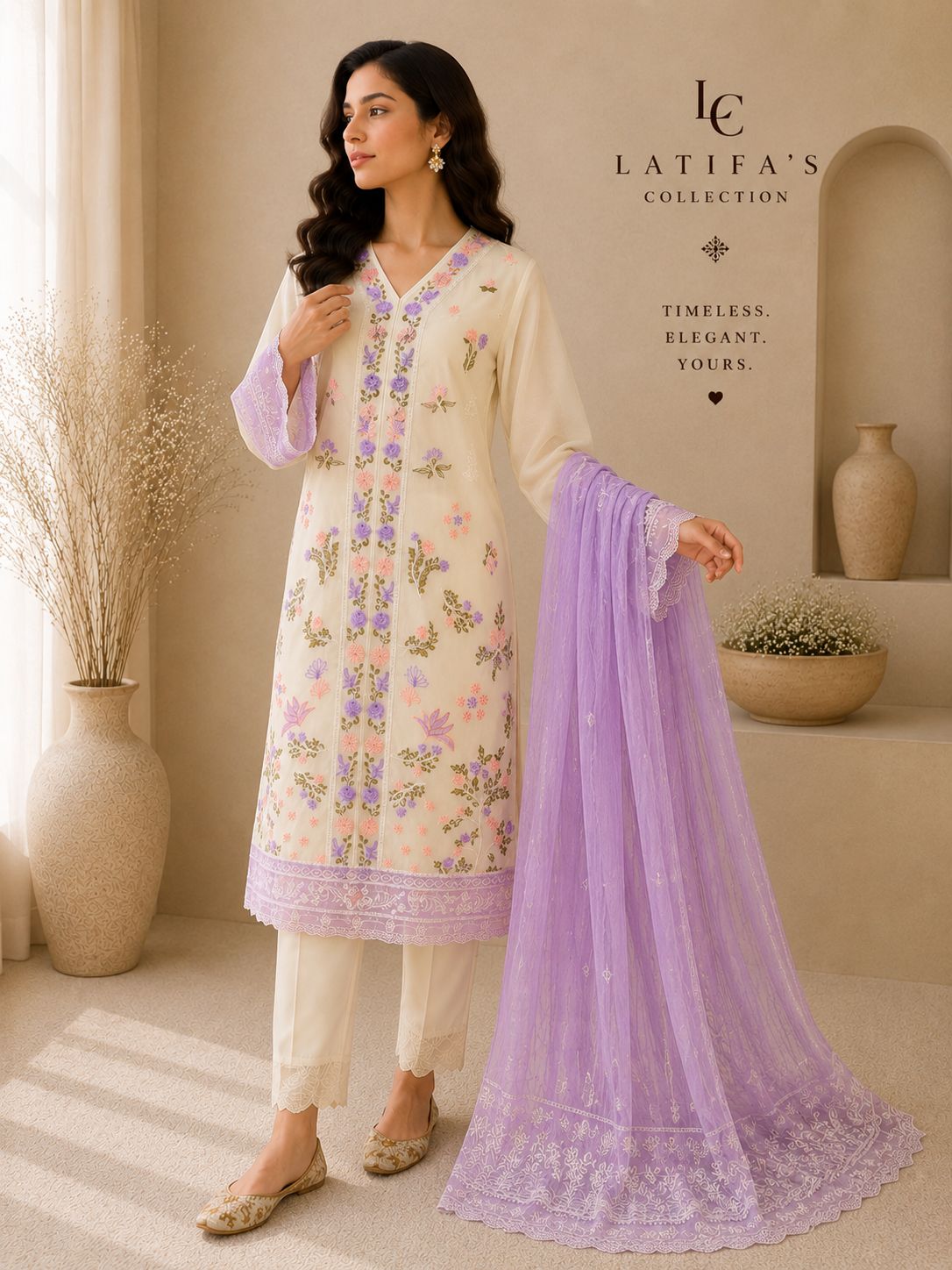 Lavender Bloom Embroidered 3-Piece Suit