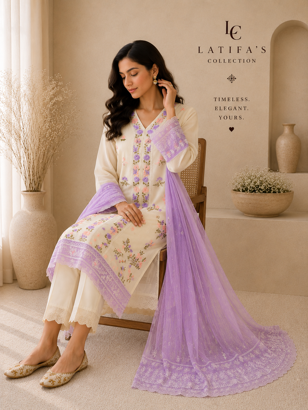 Lavender Bloom Embroidered 3-Piece Suit