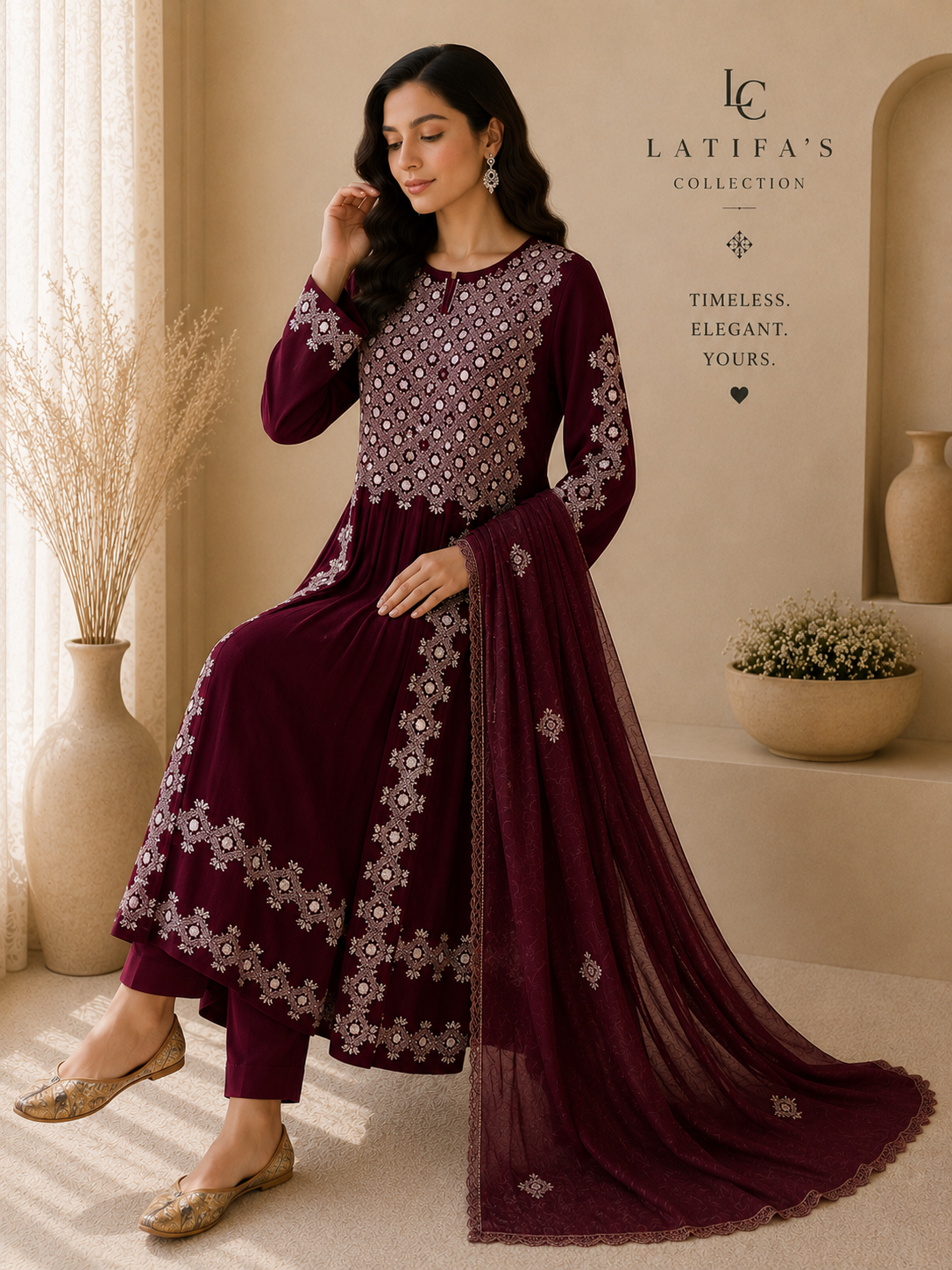 Maroon Ruby Royale Embroidered 3-Piece Suit