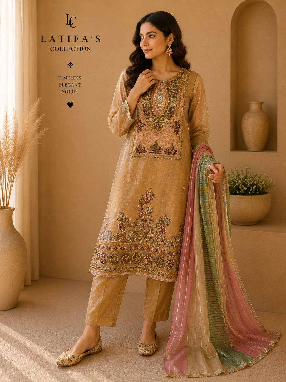 Royal Amber Luxe Embroidered 3-Piece Suit Set