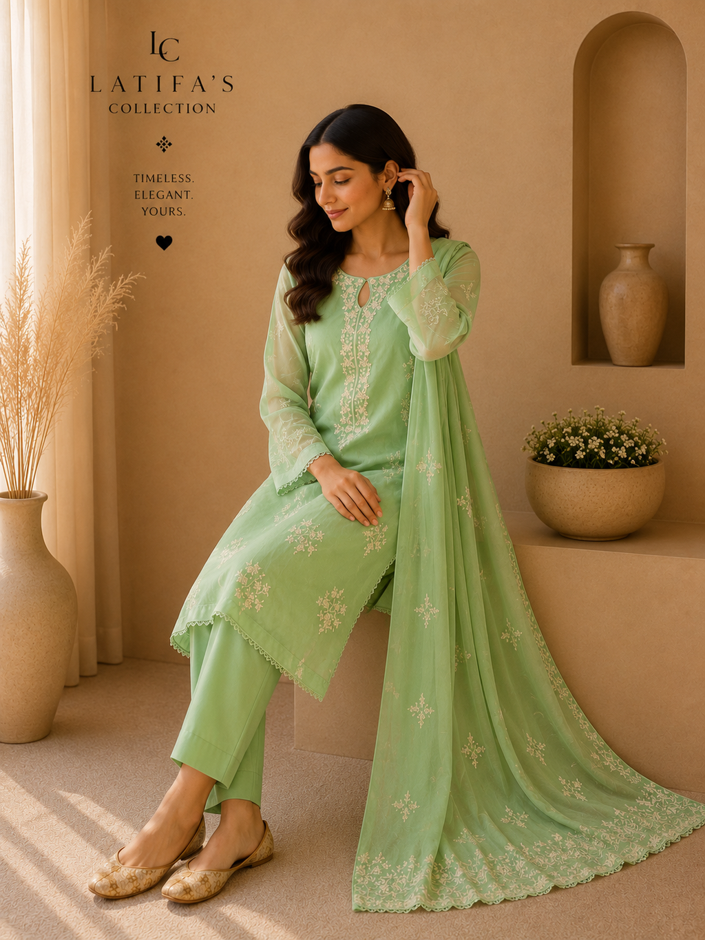 Mint Grace Embroidered 3 Piece Suit