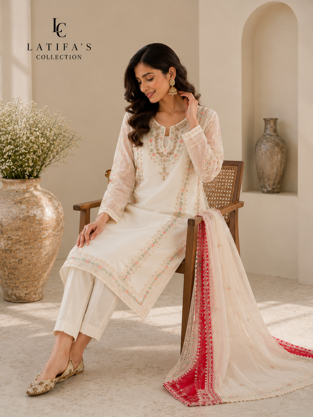 Ivory Blossom Luxury Embroidered 3-Piece Suit Set