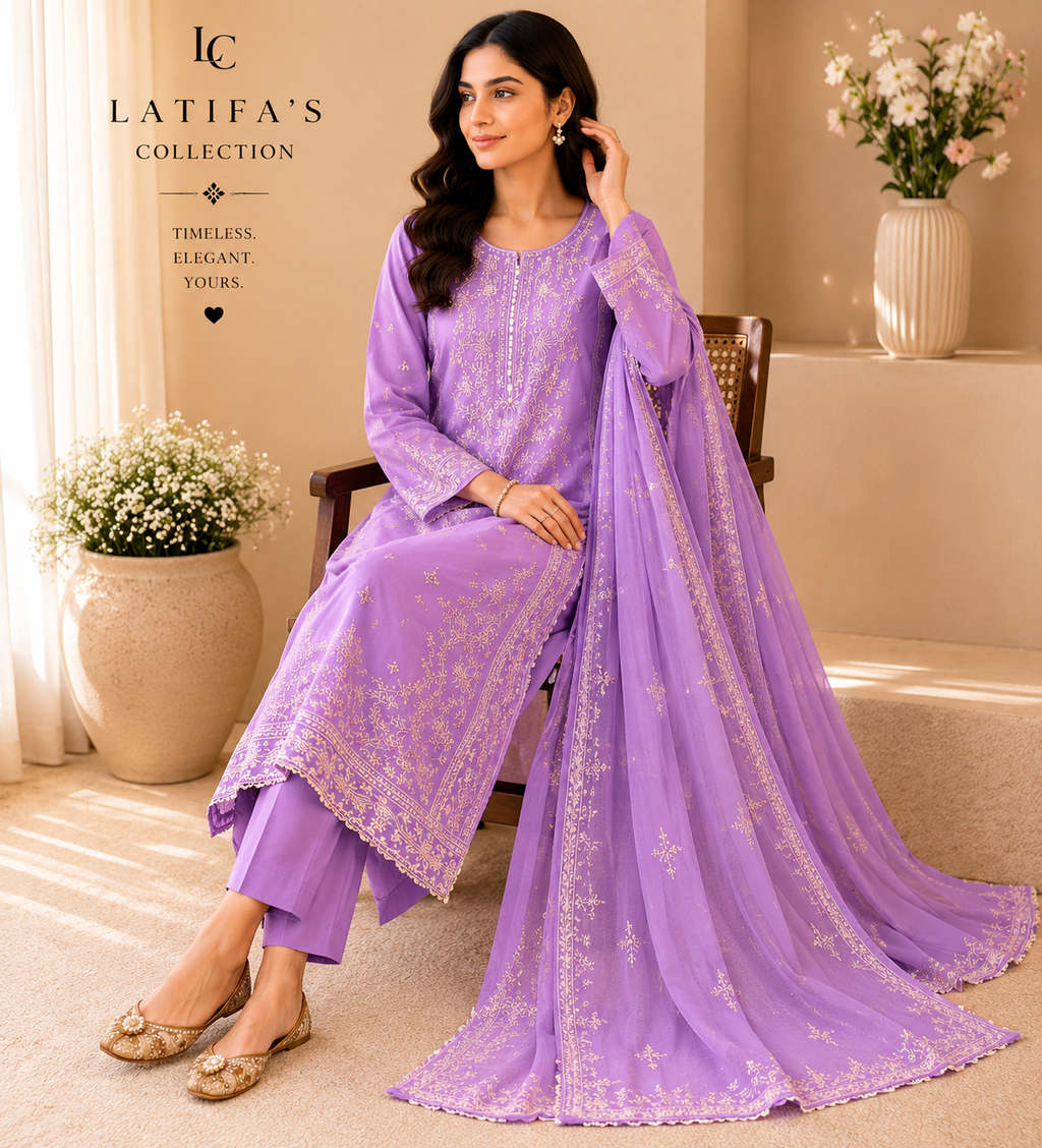 Lavender Luxe Embroidered 3-Piece Suit Set