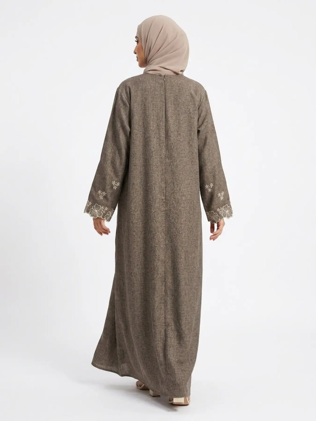 Elegant Embroidered Abaya Maxi Dress, Linen-Like Fabric, Pockets & Belt Included, Perfect for Special Occasions, Women'S Fashion, Muslim Clothing